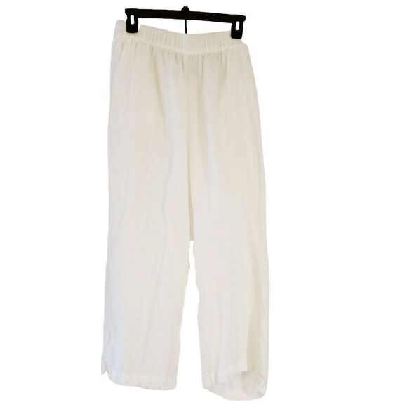 Cynthia Rowley White !00% Linen Pullon Elastic Waist front Back Pockets Size L - Picture 2 of 7